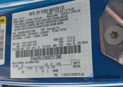 2019 Ford Fusion Hybrid Se from USA, damaged, VIN 3FA6P0LU3KR221380